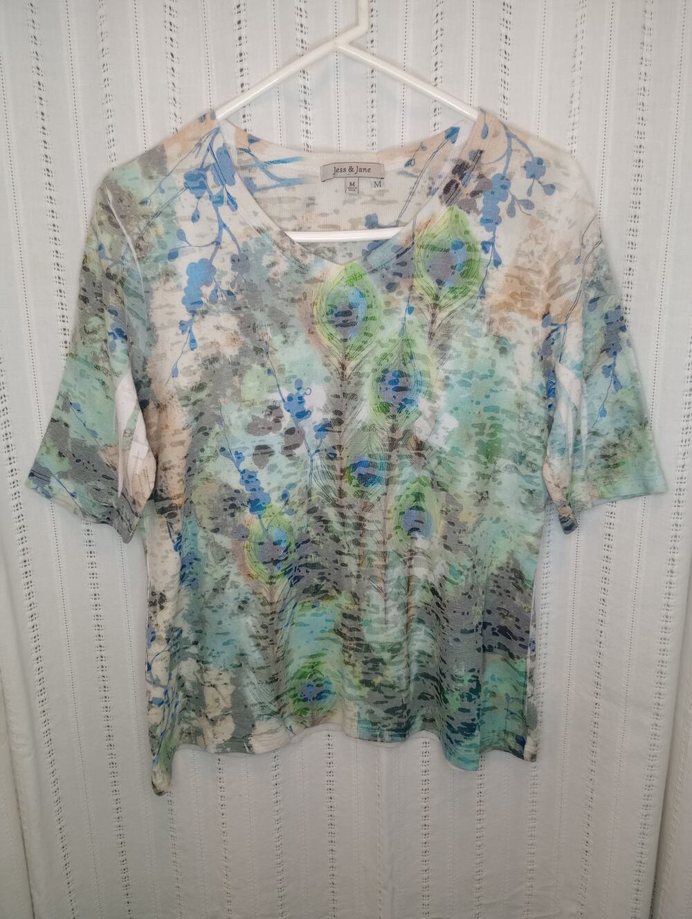 Jess & Jane "Lady Peacock" Double Layer Mesh Overlay Semi-Sheer Art to Wear Boxy